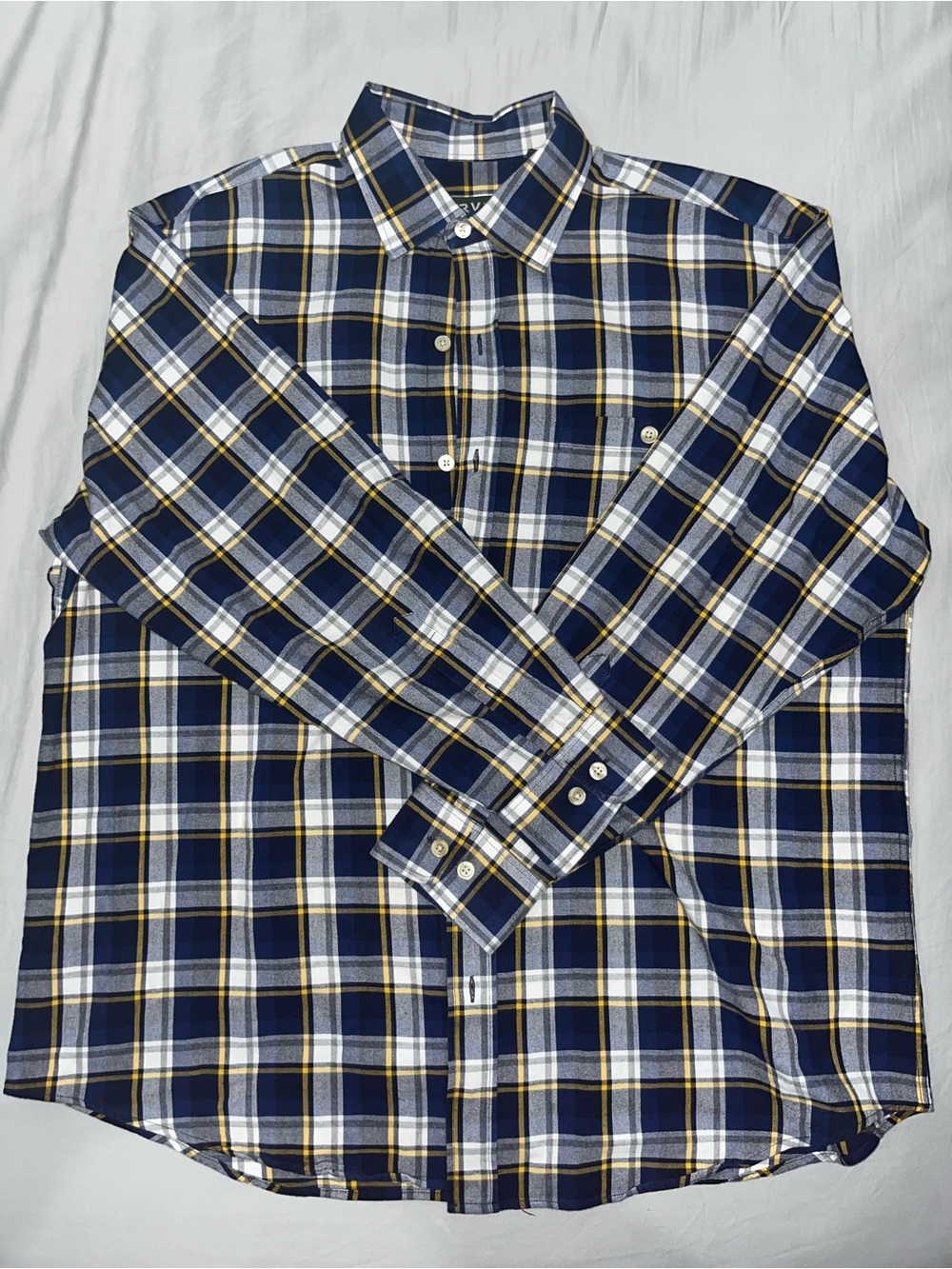 Orvis Navy White Yellow Plaid Button-Down Shirt XL